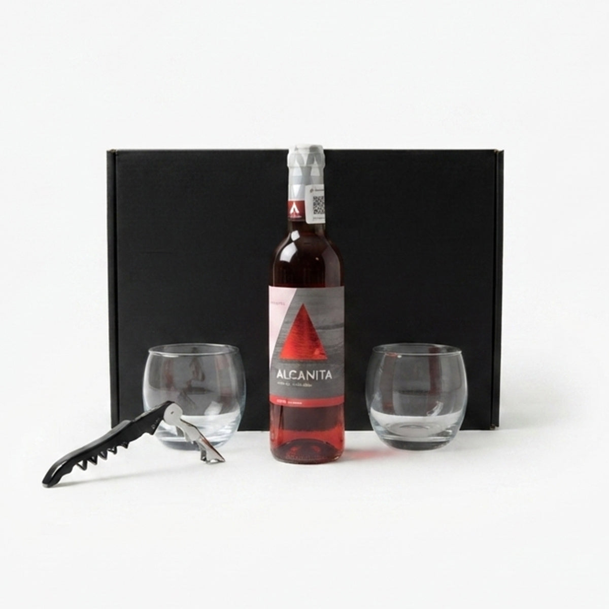 Wine Box Regalo con Vino Tinto Alcanta Crianza, Sacacorchos de 3 Pasos y Vasos de Cata: La Experiencia Perfecta para Amantes del Vino