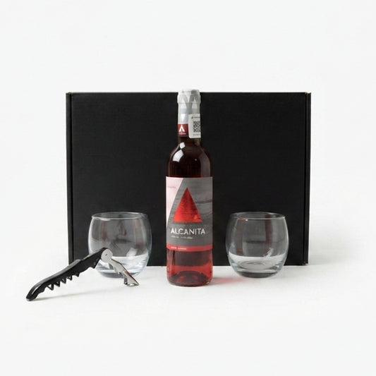 Wine Box Regalo con Vino Tinto Alcanta Crianza, Sacacorchos de 3 Pasos y Vasos de Cata: La Experiencia Perfecta para Amantes del Vino