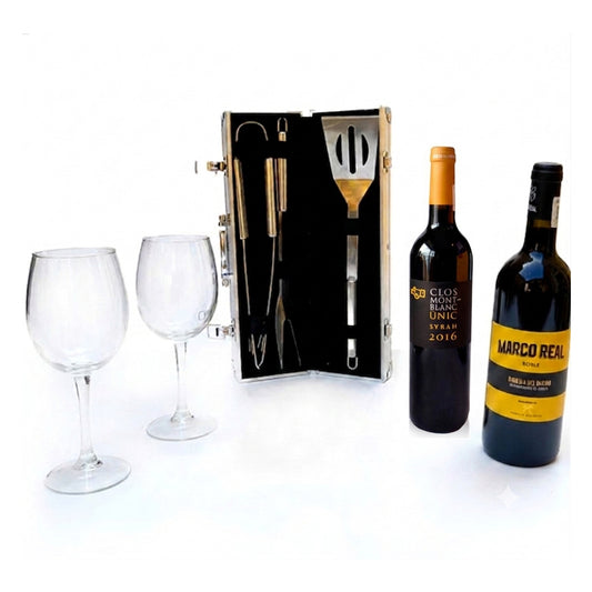 Kit de Barbacoa con Vino Tinto Clos Montblanc y Marco Real roble: El Regalo Perfecto para Amantes del Vino y las Barbacoas