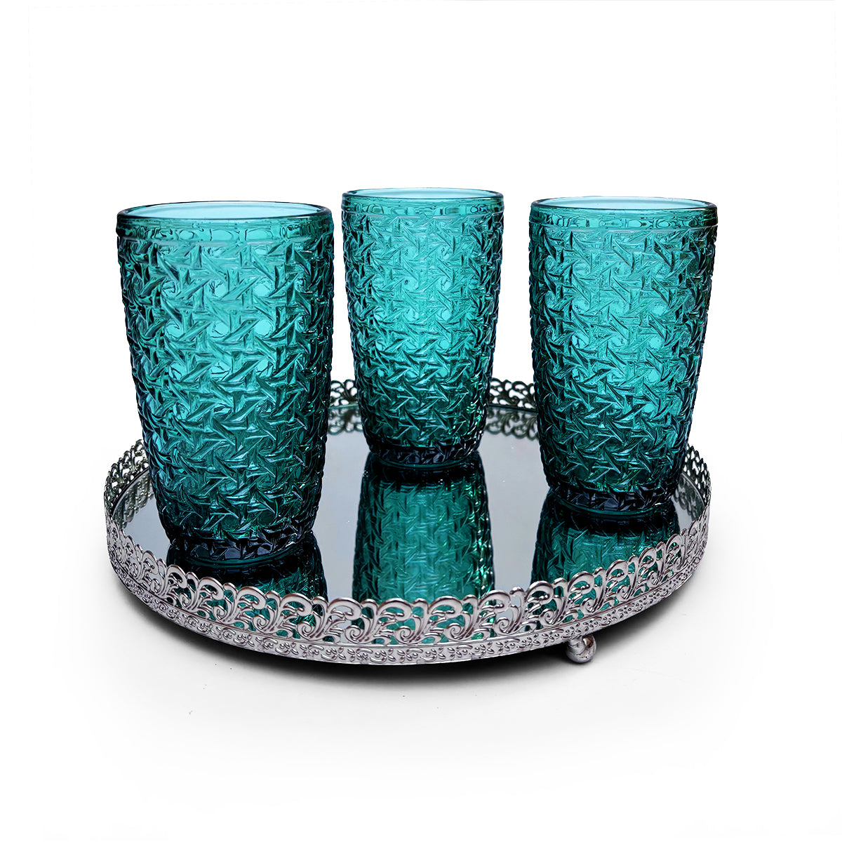 Vasos para fiestas: Set de Vasos Verdes con Charola de Cristal