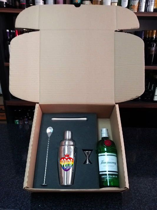 Pride LGBT+ Cóctel Box. Artículos de coctelería + Ginebra Tanqueray Londo Dry