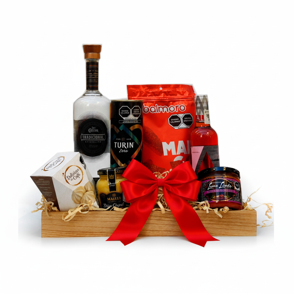 Canastas y Arcones Navideñas Exclusiva con Tequila Cuervo Cristalino, Vino Rosado y Complementos: Regalo Sofisticado para Celebrar