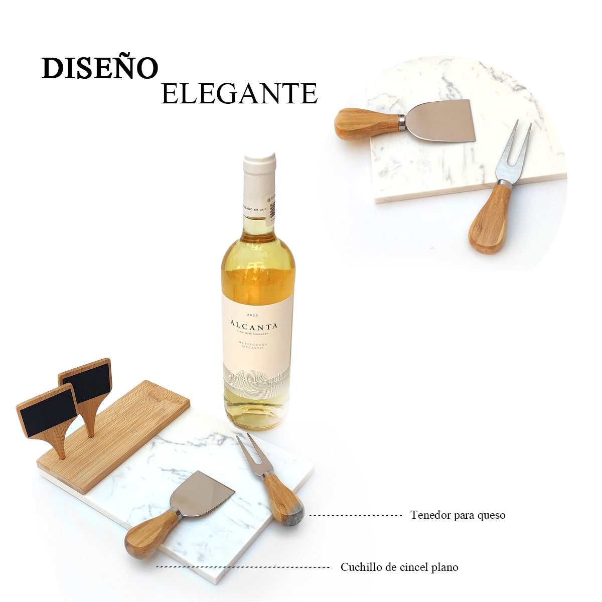 Kit De Regalo Premium De Mármol con Vino Blanco