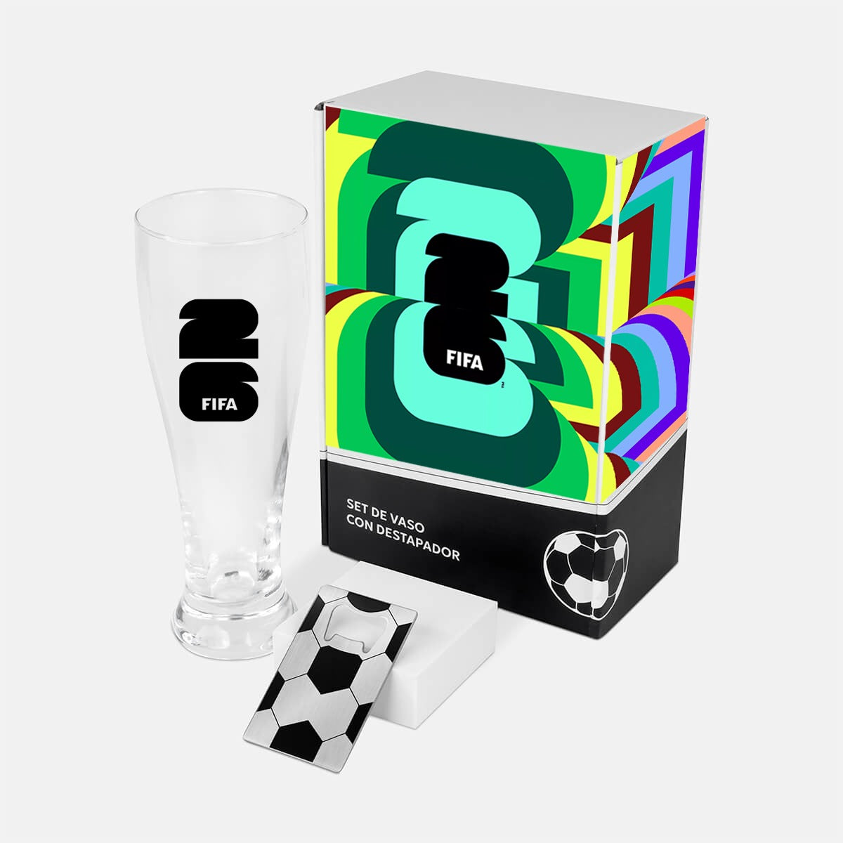 VASO CONMEMORATIVO MUNDIAL 400 ML + DESTAPADOR METALICO + CERVEZA