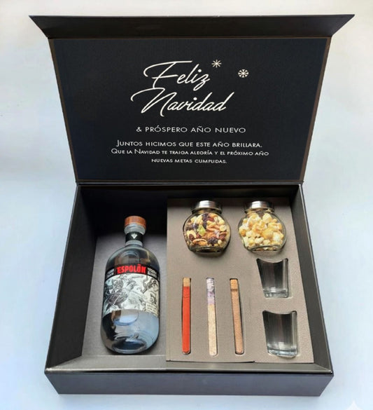 Regalo Empresarial Premium Con Estuche Cata de Tequila Espolón Blanco + Sales Artesanales y Botanas