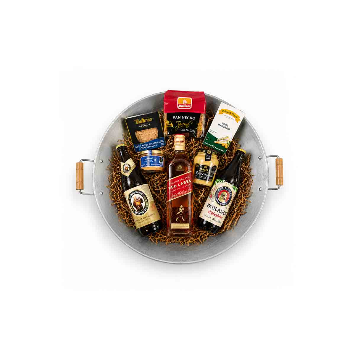 Canasta paellera de Lujo con Whisky y Delicias – Red Label- Cervezas-Sabor Internacional