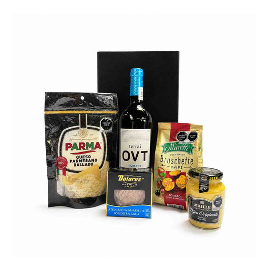 Canasta corporativa de lujo Vino Terrai OVT con complementos gourmet