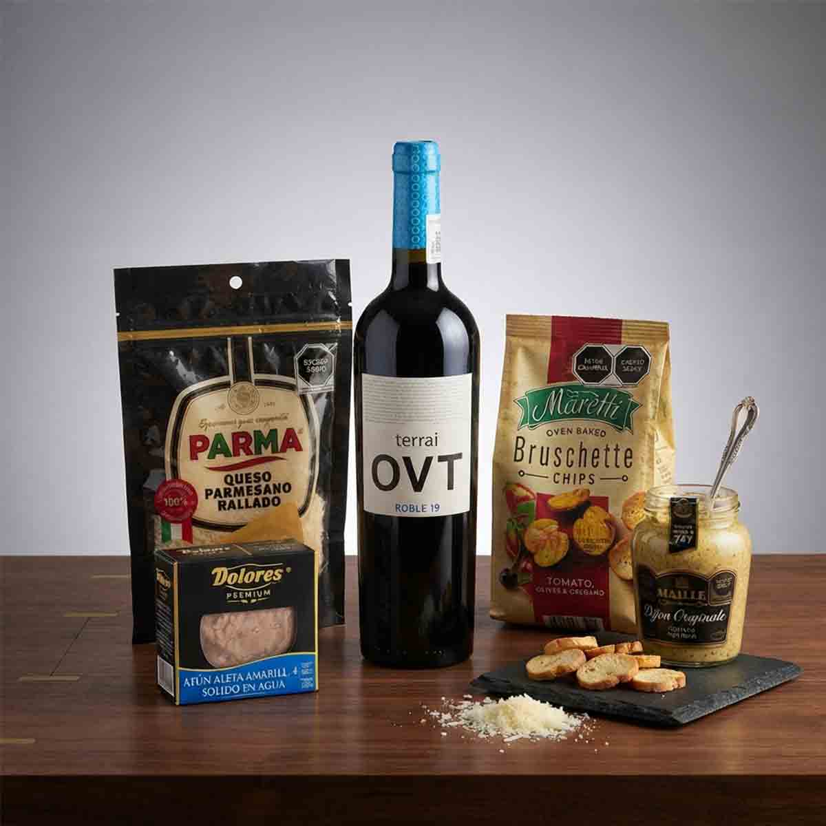 Canasta corporativa de lujo Vino Terrai OVT con complementos gourmet