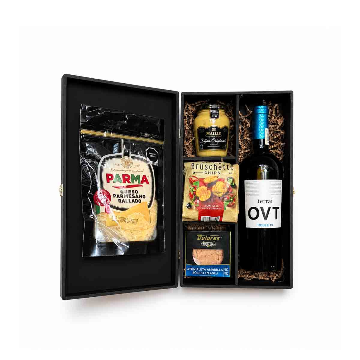 Canasta corporativa de lujo Vino Terrai OVT con complementos gourmet