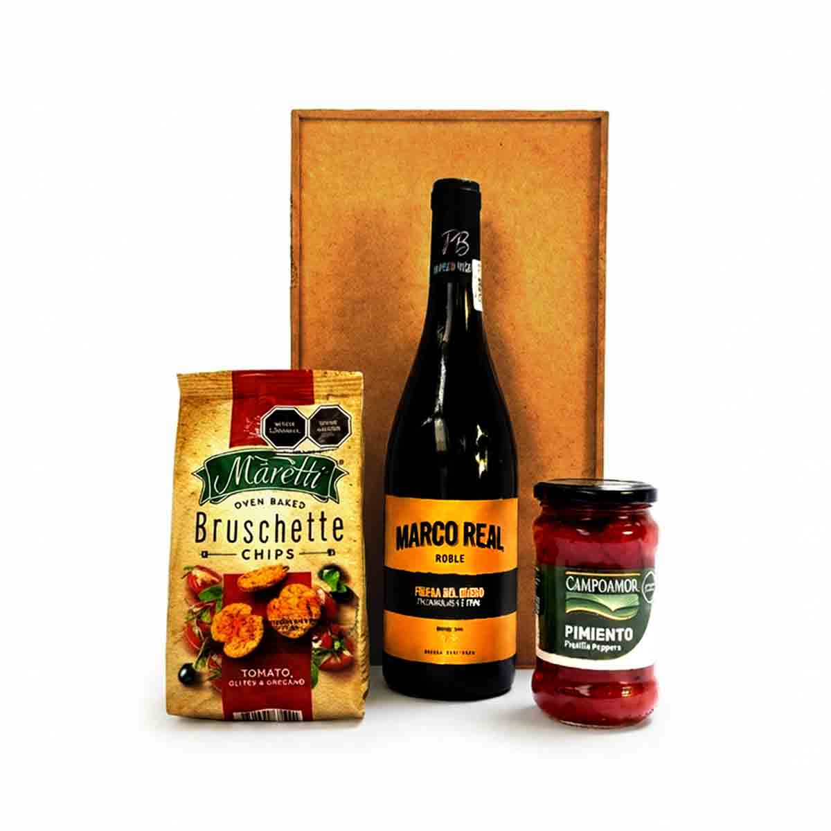 Canasta Corporativa con vino Marco Real y complementos de Lujo