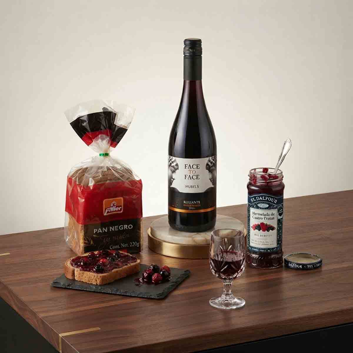 canasta de vino face to face con complementos gourmet