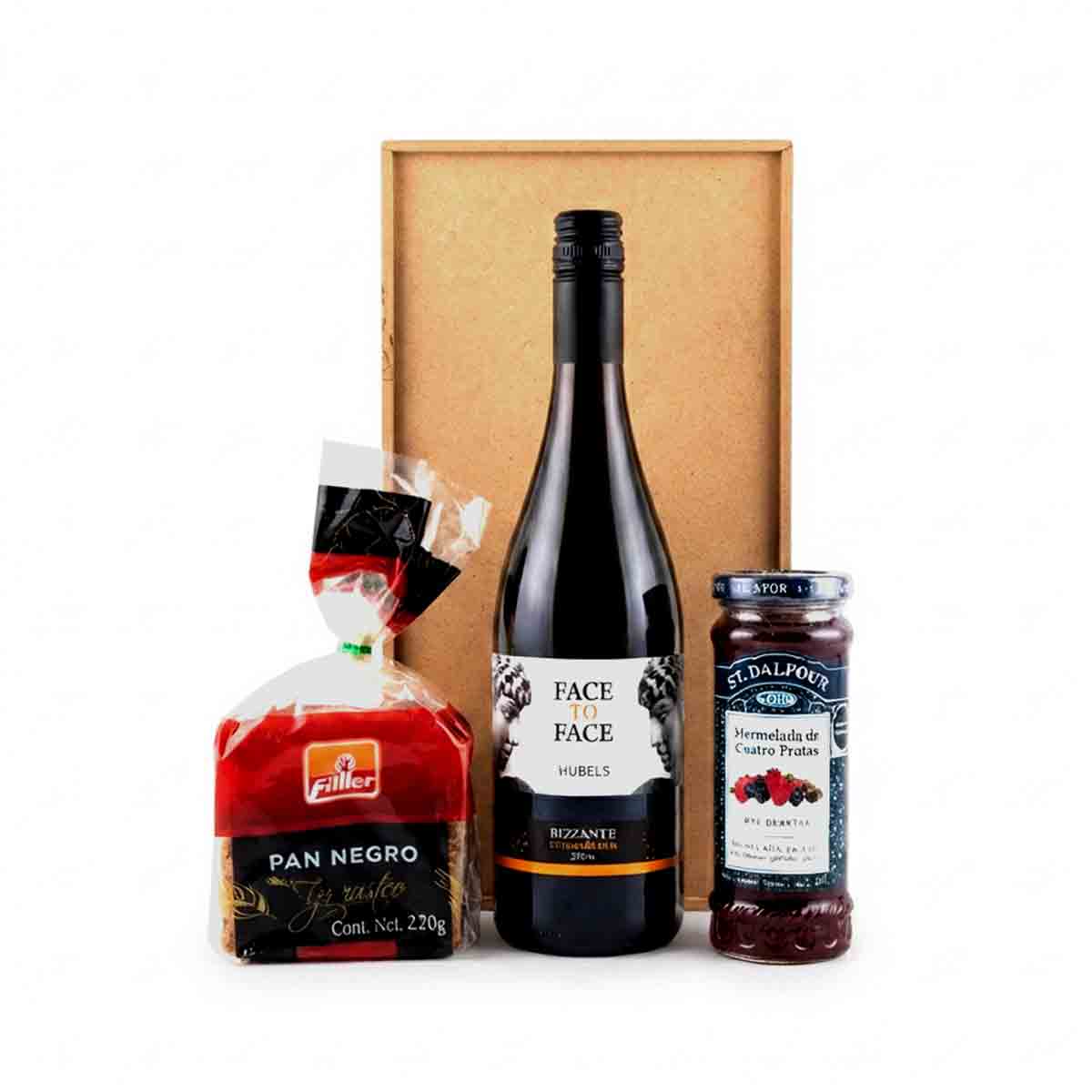 canasta de vino face to face con complementos gourmet