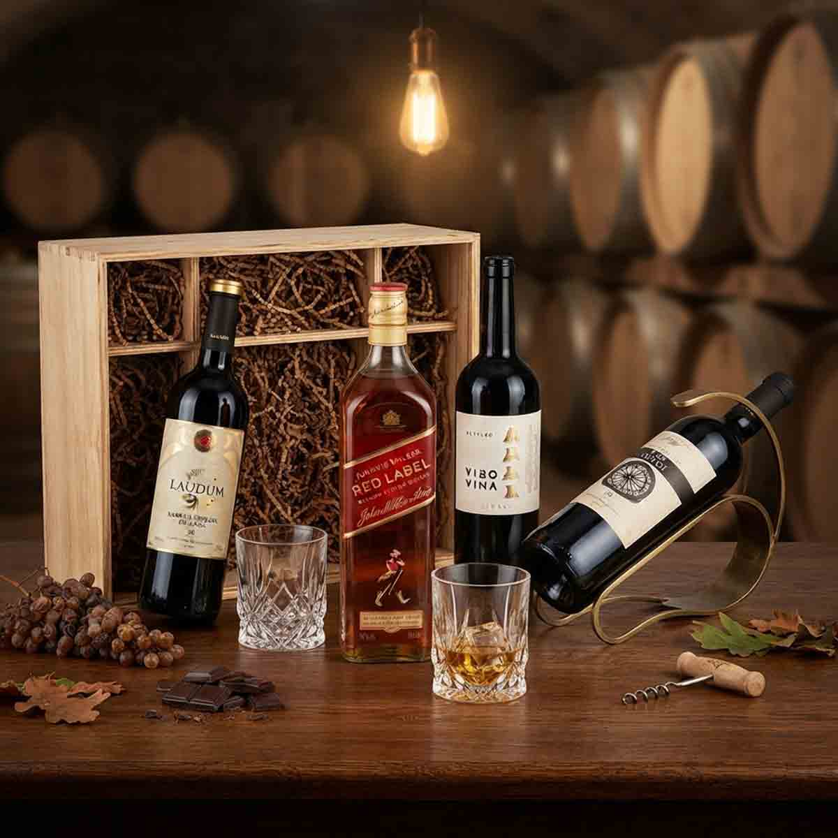 Canasta Empresarial, Whisky Red Label y Selección de 3 Vinos Laudum