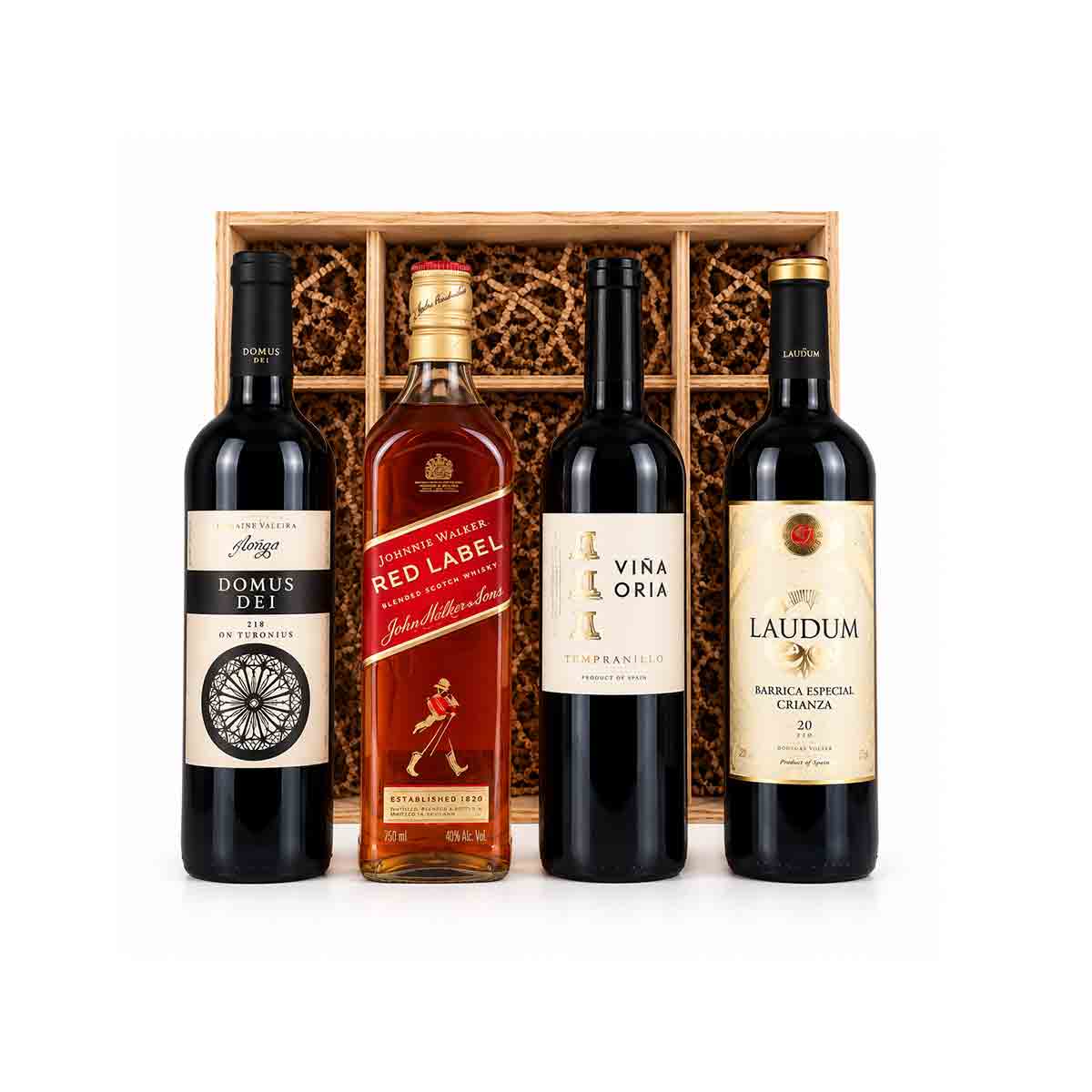 Canasta Empresarial, Whisky Red Label y Selección de 3 Vinos Laudum