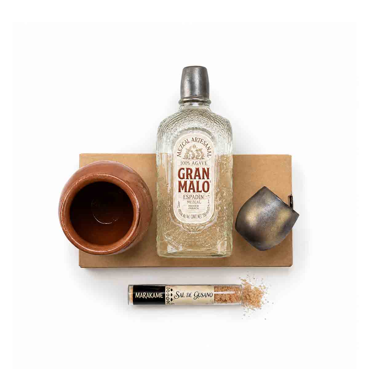 Set Mezcal Gran Malo con Vaso tequilero, cantarito y Sal Gourmet | Regalo Empresarial Premium