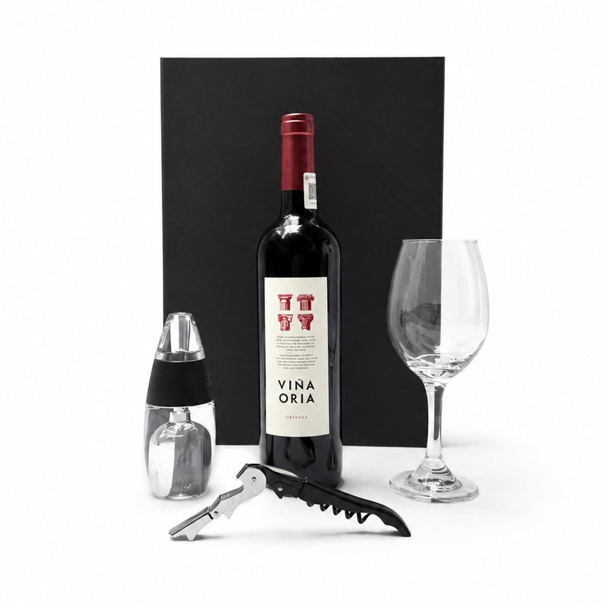 Regalo empresarial de lujo con vino tinto Viña Oria y complementos para cata de vinos