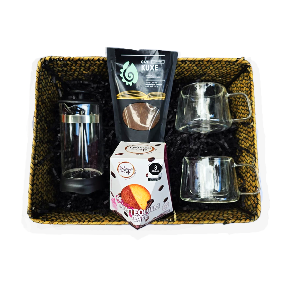 Canasta Gourmet para Café con Tazas y Galletas Premium – Regalo Exclusivo