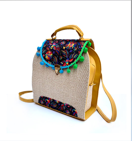 Bolsa-Mochila Artesanal Bordada A Mano