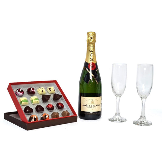 Regalo Empresarial Premium Moët & Chandon con Chocolates Premium y Accesorios
