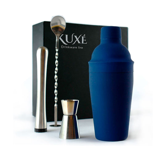 Kit De Coctelería Kuxe Con Shaker Azul