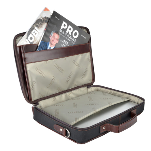 Porta Laptop para Caballero Llompart Ejecutivo con Detalles en Piel Encerada Negro