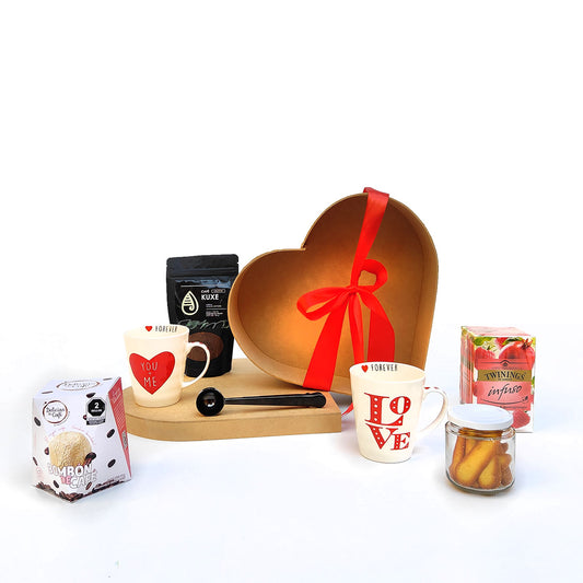 Regalo Especial de San Valentín: Set Romántico con Caja de Madera, Corazón, Tazas y Café