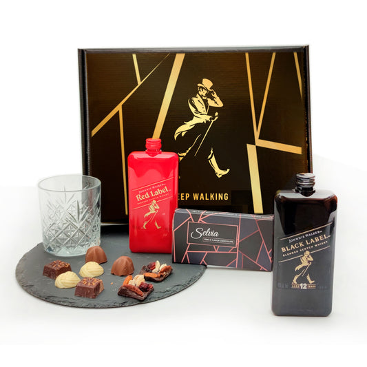 Regalo Empresarial Premium de Whisky Johnnie Walker con Chocolates de Autor