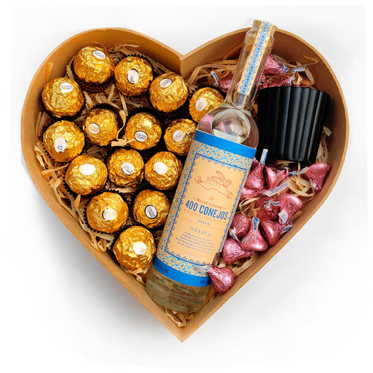 Regalo de Mezcal 400 Conejos en Corazón de Chocolates