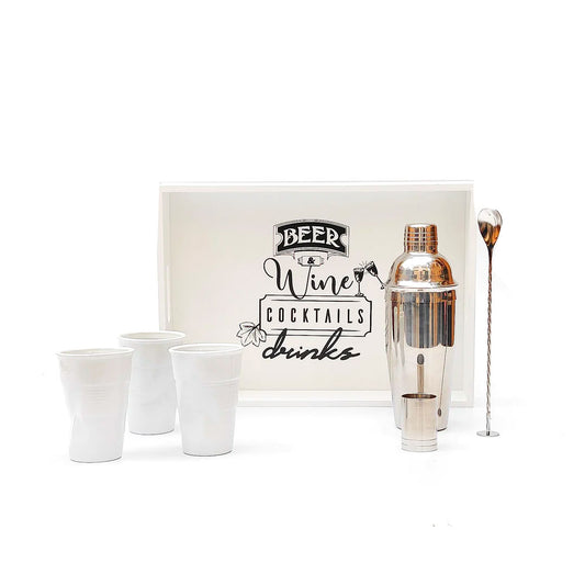 Kit de Coctelería con Shaker y Vasos de Porcelana